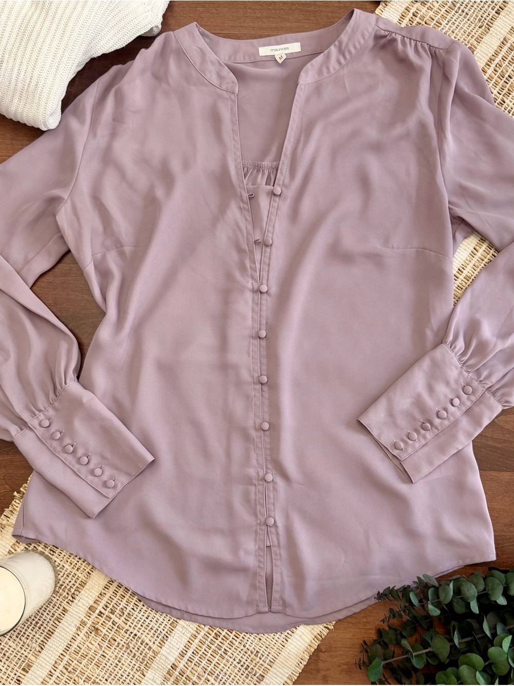 Dusty Lavender Button-Front Long-Sleeve Blouse - Maurices